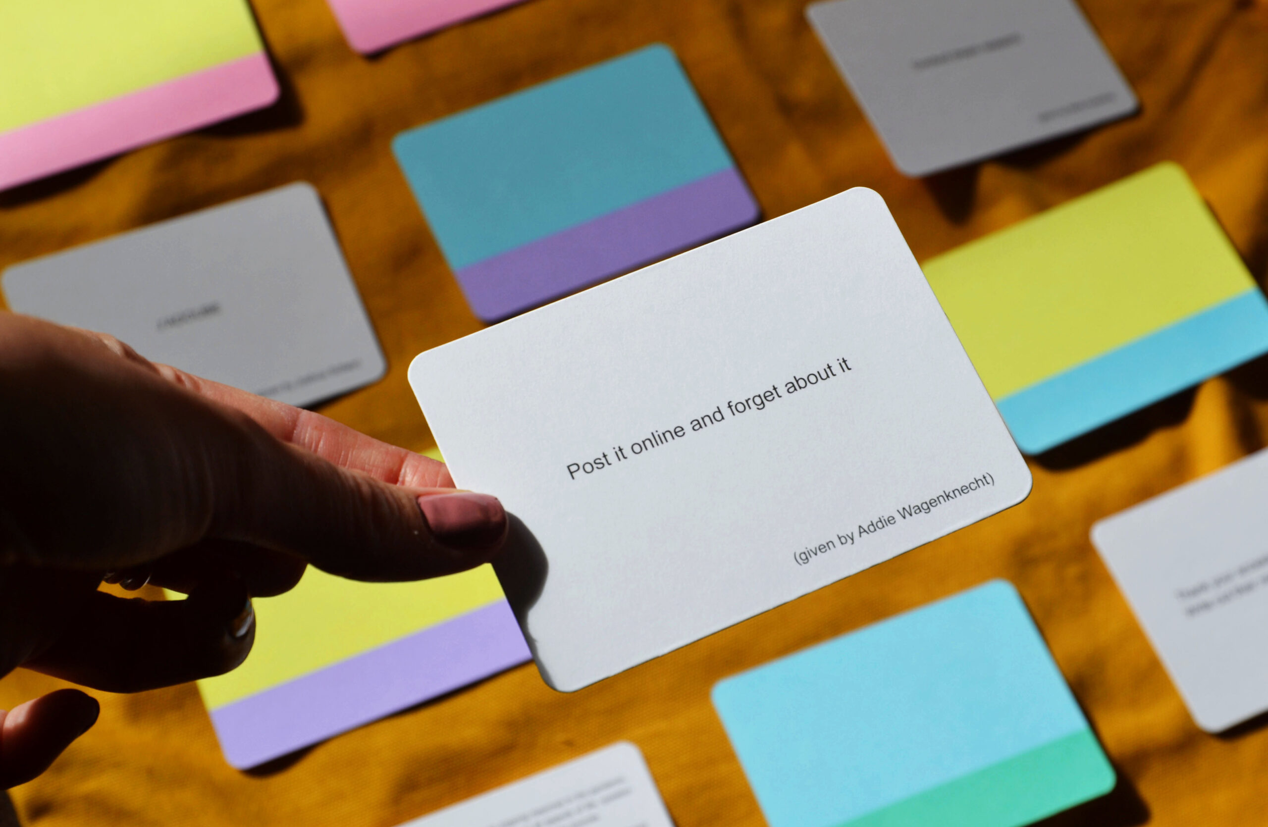 Inspired by Oblique Strategies, Abandon Normal Strategies is a series of card prompts to overcome creative blocks; an alternative approach to thinking and unexpected courses of action.