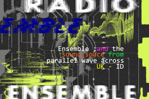 Black, blue and green graphic with Radio Ensemble written in white