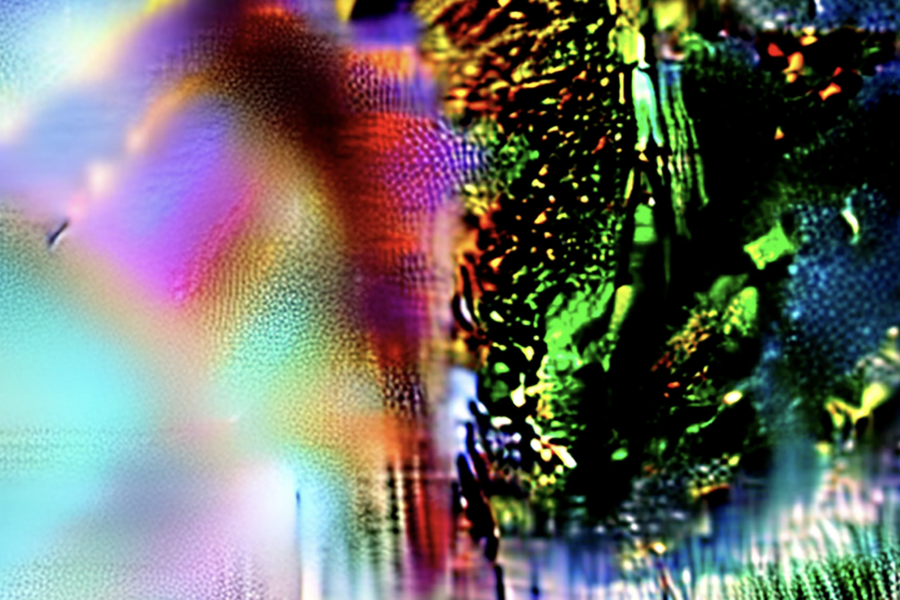 Abstract wash of colour and glitched digital renderings